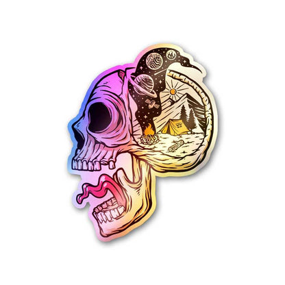 Skull Midnight Camping Holographic Sticker