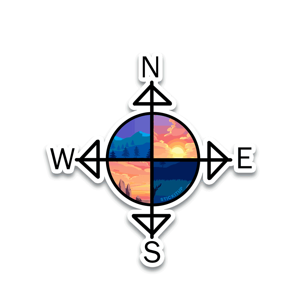 Compass Rose Bumper Sticker waterproof vinyl decal for laptop, bike, car & bottle