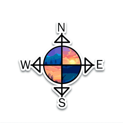 Compass Rose Bumper Sticker waterproof vinyl decal for laptop, bike, car & bottle