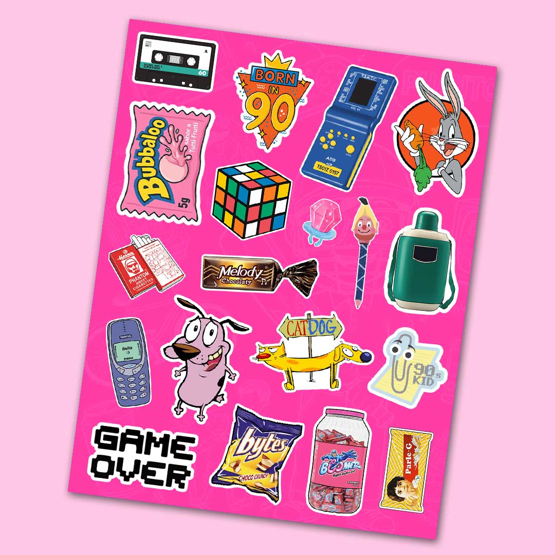 90's Kid Mini Sticker Sheet waterproof vinyl decal for laptop, bike, car & bottle