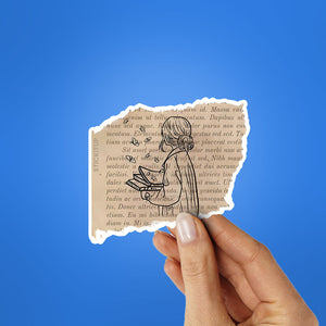 VINTAGE GIRL READING BOOK Sticker| STICK IT UP