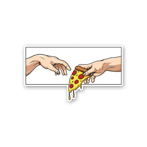 Adam Touching Pizza Sticker waterproof vinyl decal for laptop, bike, car & bottle