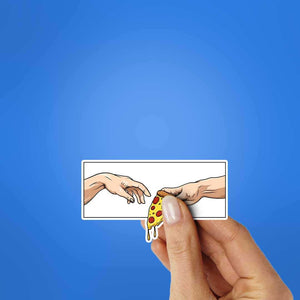 Adam Touching Pizza Sticker waterproof vinyl decal for laptop, bike, car & bottle
