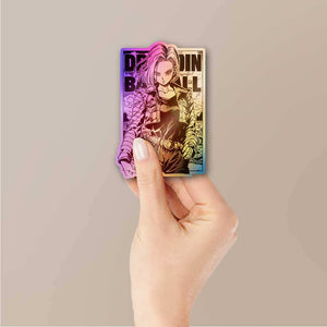 Android 18 Holographic Sticker waterproof vinyl decal for laptop, bike, car & bottle