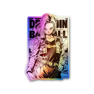 Android 18 Holographic Sticker waterproof vinyl decal for laptop, bike, car & bottle