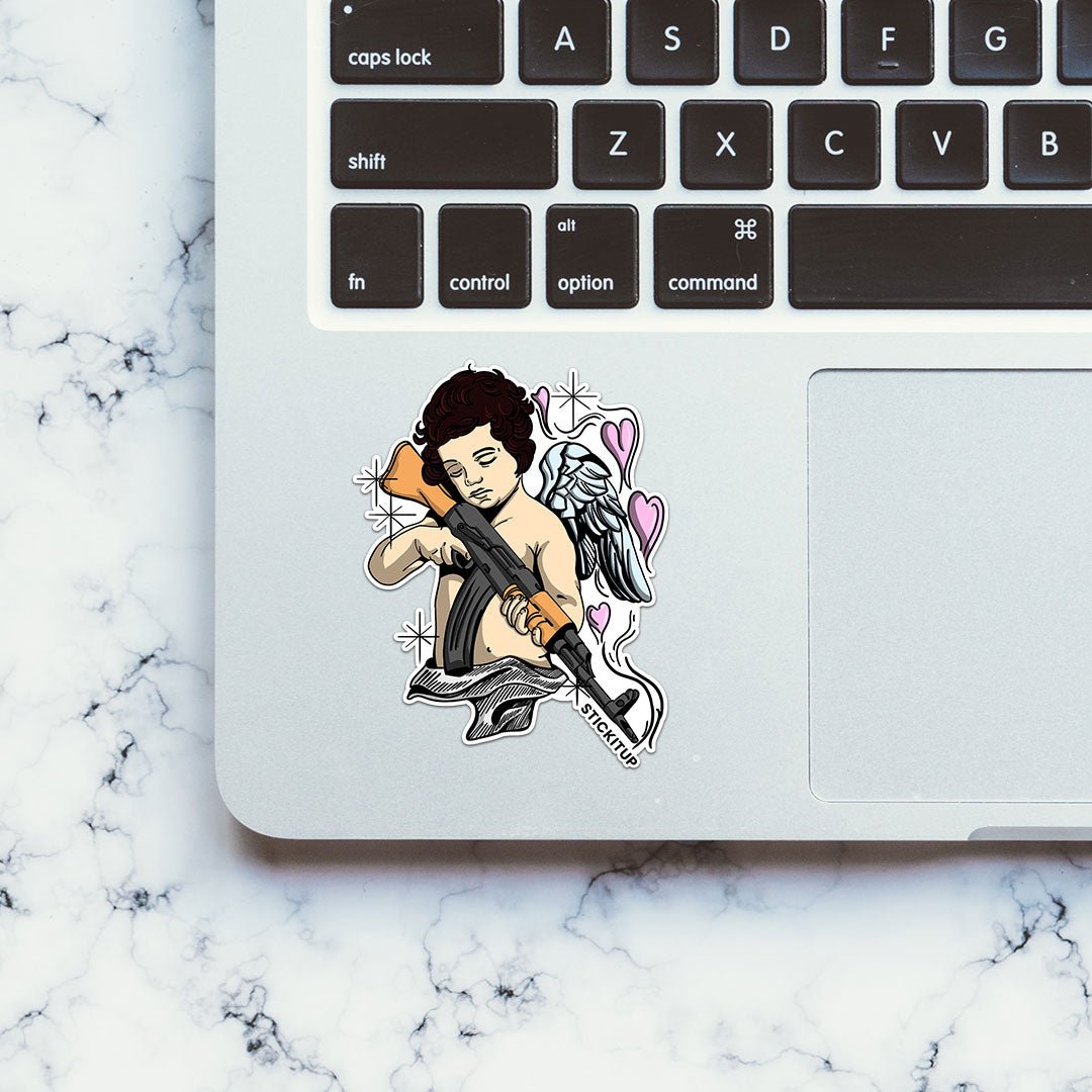 Angel Baby With Ak47 Sticker waterproof vinyl decal for laptop, bike, car & bottle