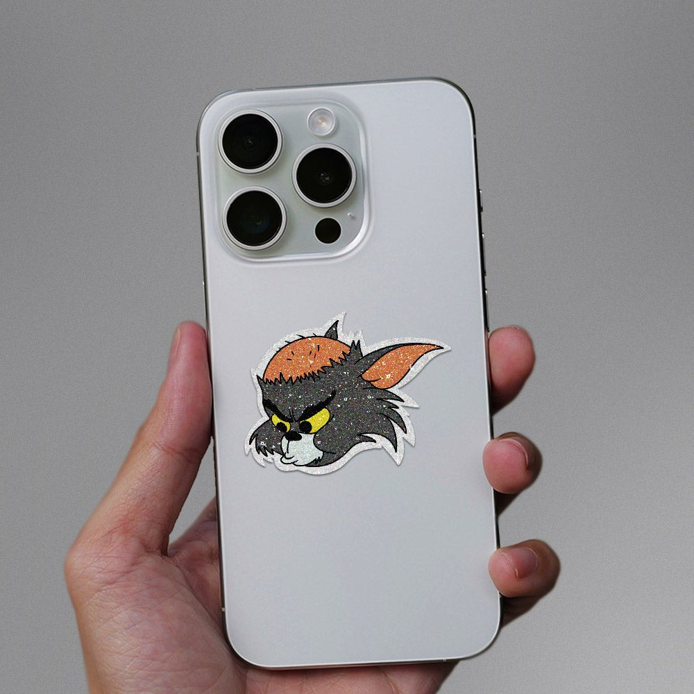 Angry Cat Glitter Sticker waterproof vinyl decal for laptop, bike, car & bottle