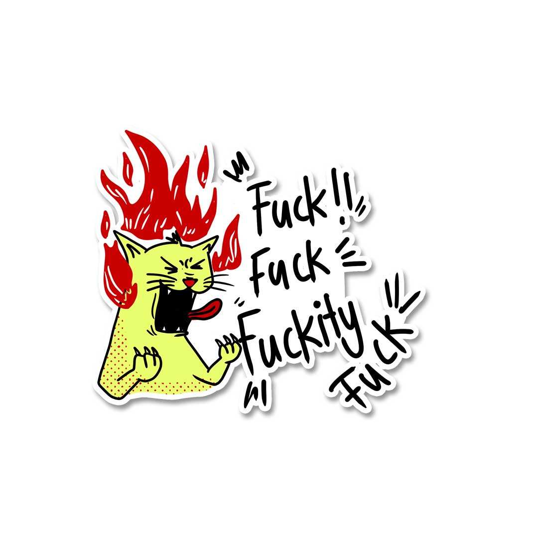 Angry Cat Sticker waterproof vinyl decal for laptop, bike, car & bottle