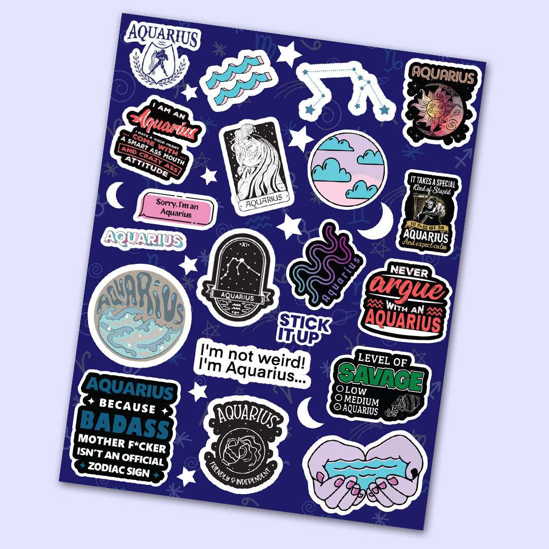 Aquarius Mini Stickers Sheet waterproof vinyl decal for laptop, bike, car & bottle