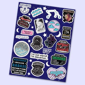 Aquarius Mini Stickers Sheet waterproof vinyl decal for laptop, bike, car & bottle