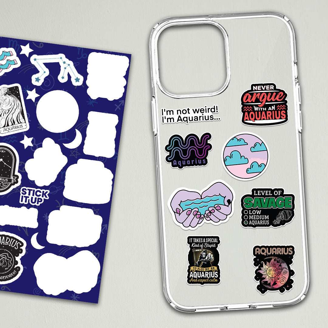 Aquarius Mini Stickers Sheet waterproof vinyl decal for laptop, bike, car & bottle