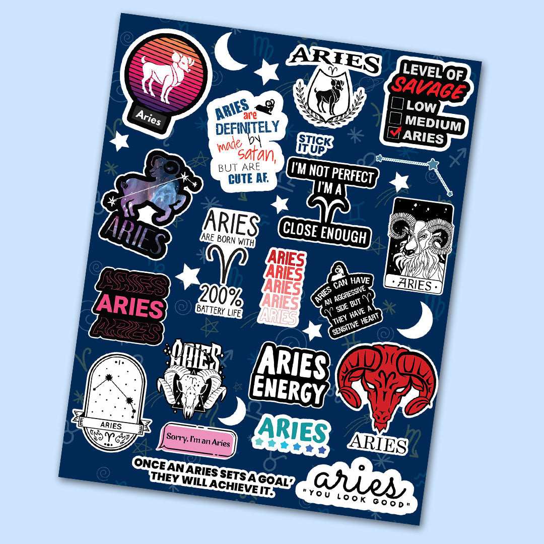 Aries Mini Stickers Sheet waterproof vinyl decal for laptop, bike, car & bottle