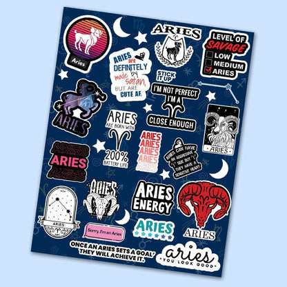 Aries Mini Stickers Sheet waterproof vinyl decal for laptop, bike, car & bottle