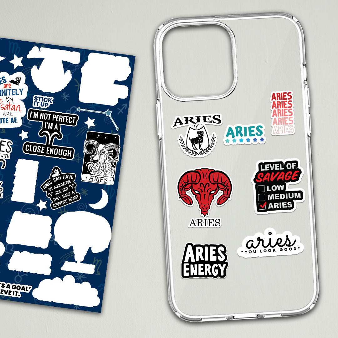 Aries Mini Stickers Sheet waterproof vinyl decal for laptop, bike, car & bottle
