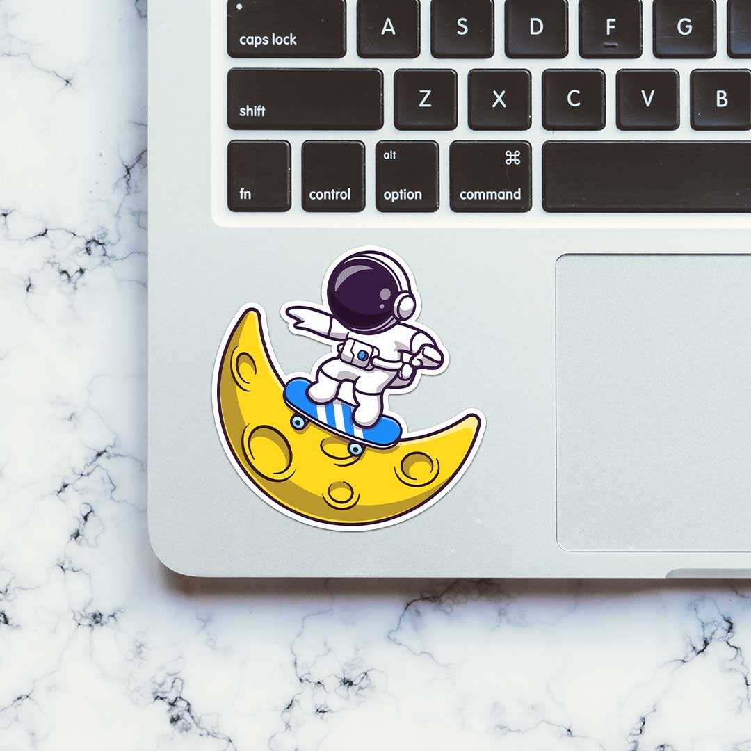 Astronaut Surfing On Moon Sticker waterproof vinyl decal for laptop, bike, car & bottle