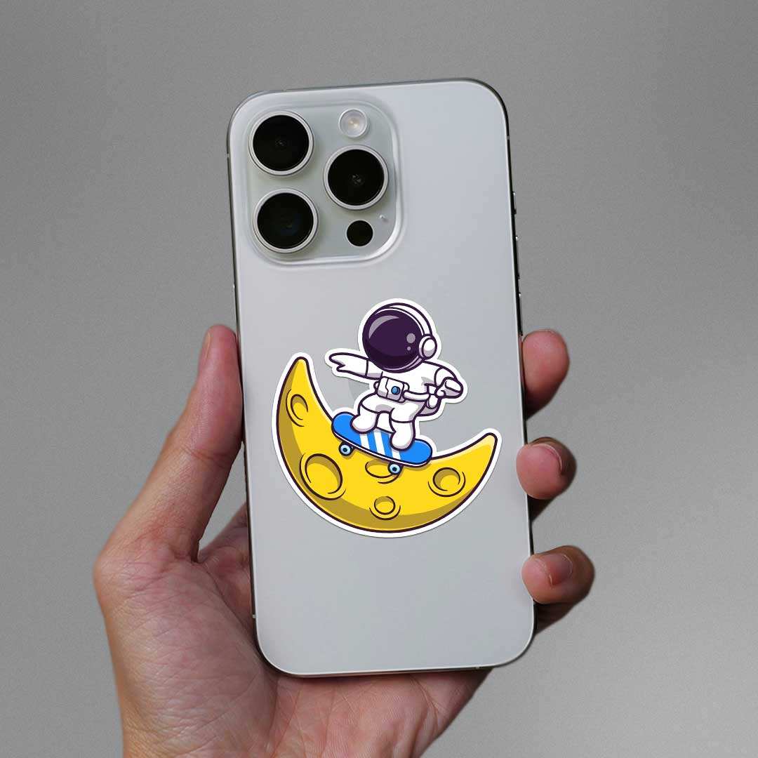 Astronaut Surfing On Moon Sticker waterproof vinyl decal for laptop, bike, car & bottle