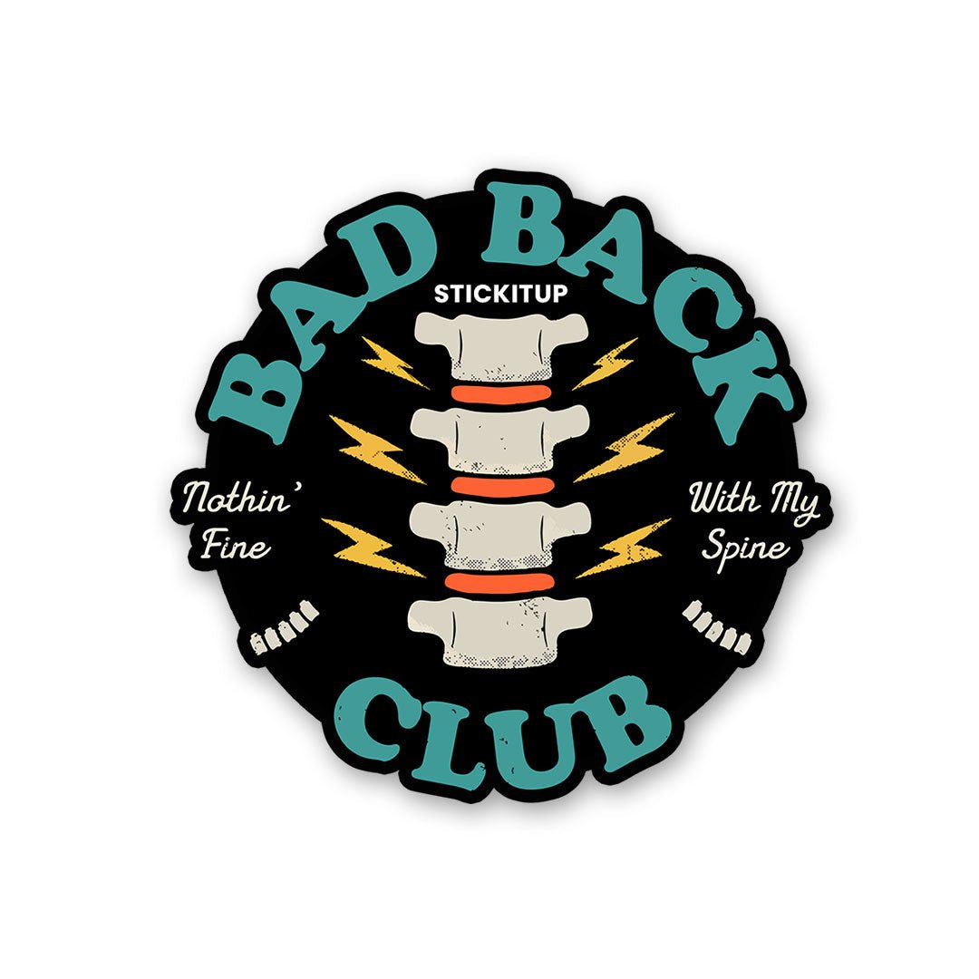 Bad Back Club Sticker waterproof vinyl decal for laptop, bike, car & bottle