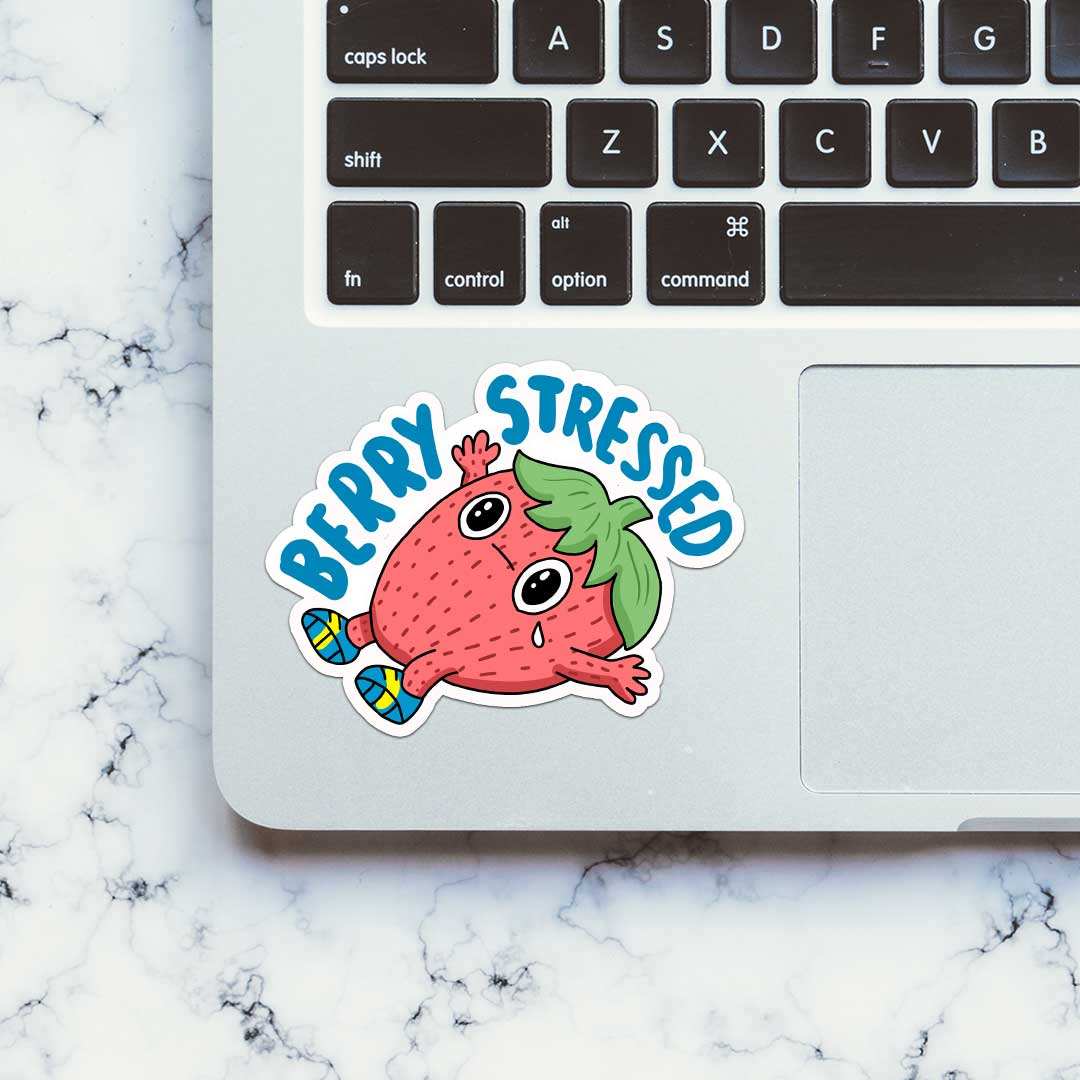 Berry Stressed Sticker waterproof vinyl decal for laptop, bike, car & bottle