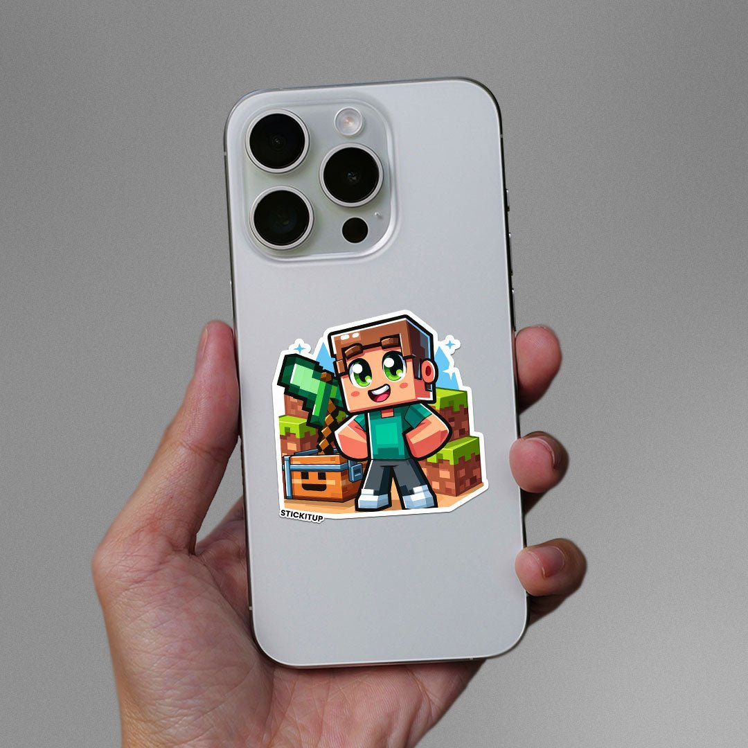 BLOCKY STEVE Sticker waterproof vinyl decal for laptop, bike, car & bottle