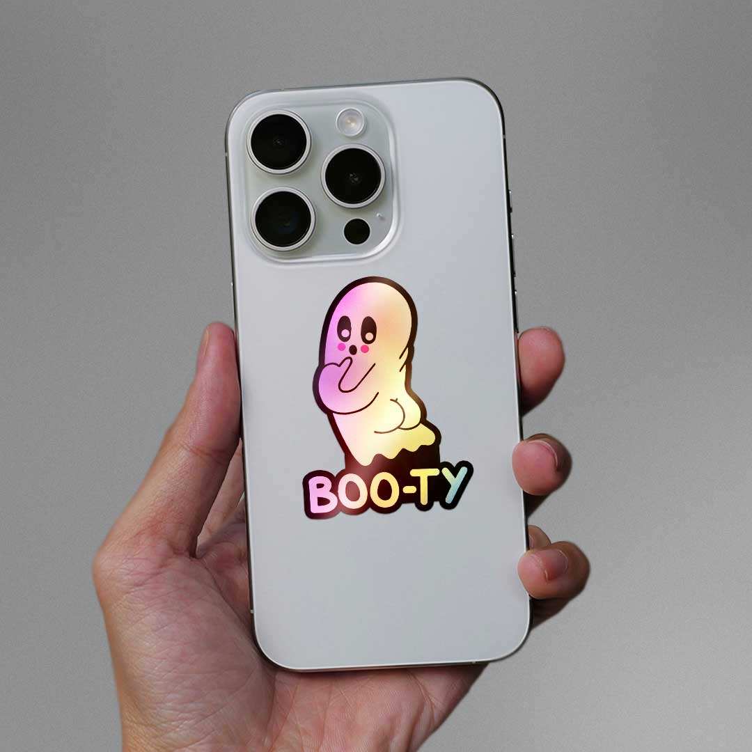 Boo Ty Holographic Sticker waterproof vinyl decal for laptop, bike, car & bottle