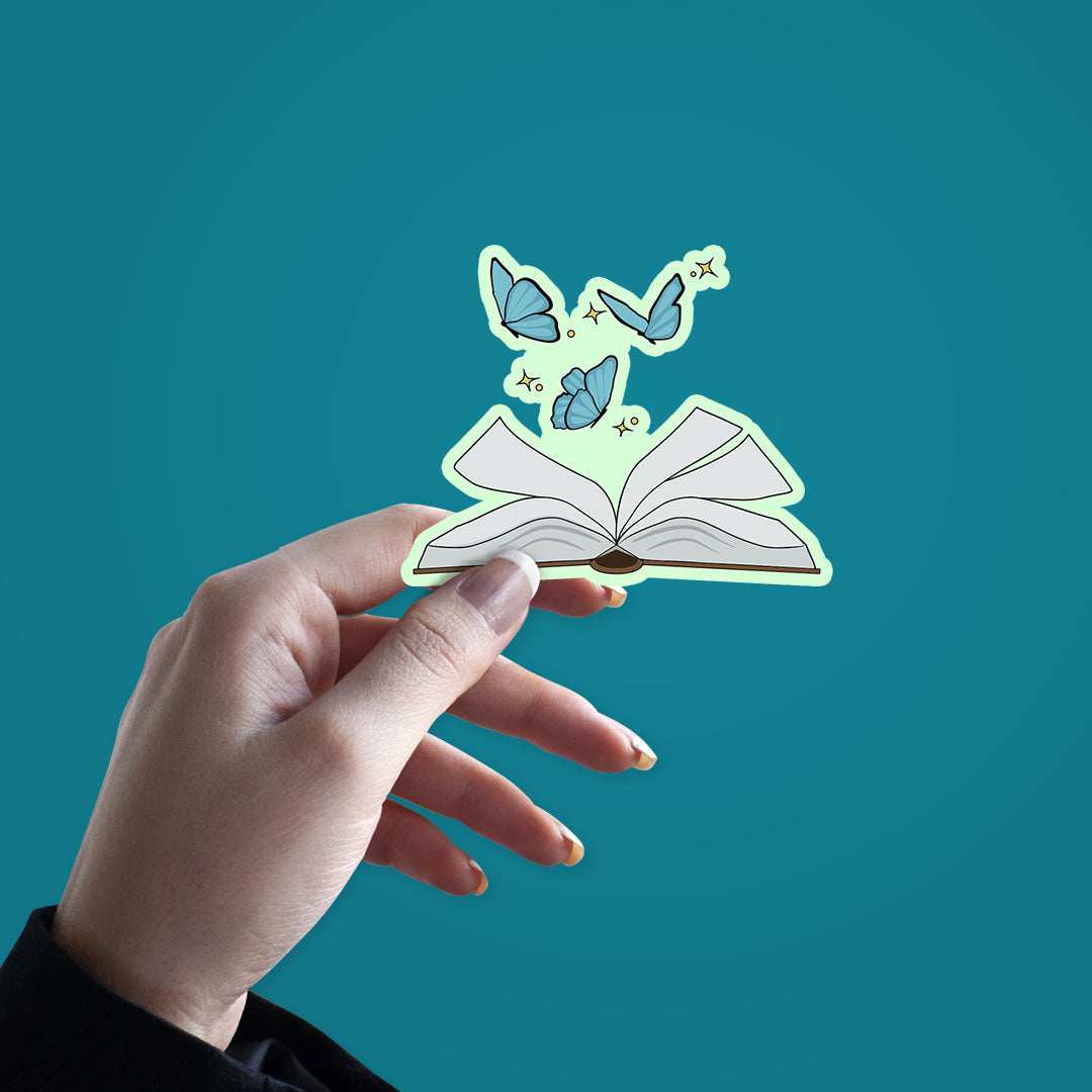 Book And Butterfly Sticker waterproof vinyl decal for laptop, bike, car & bottle