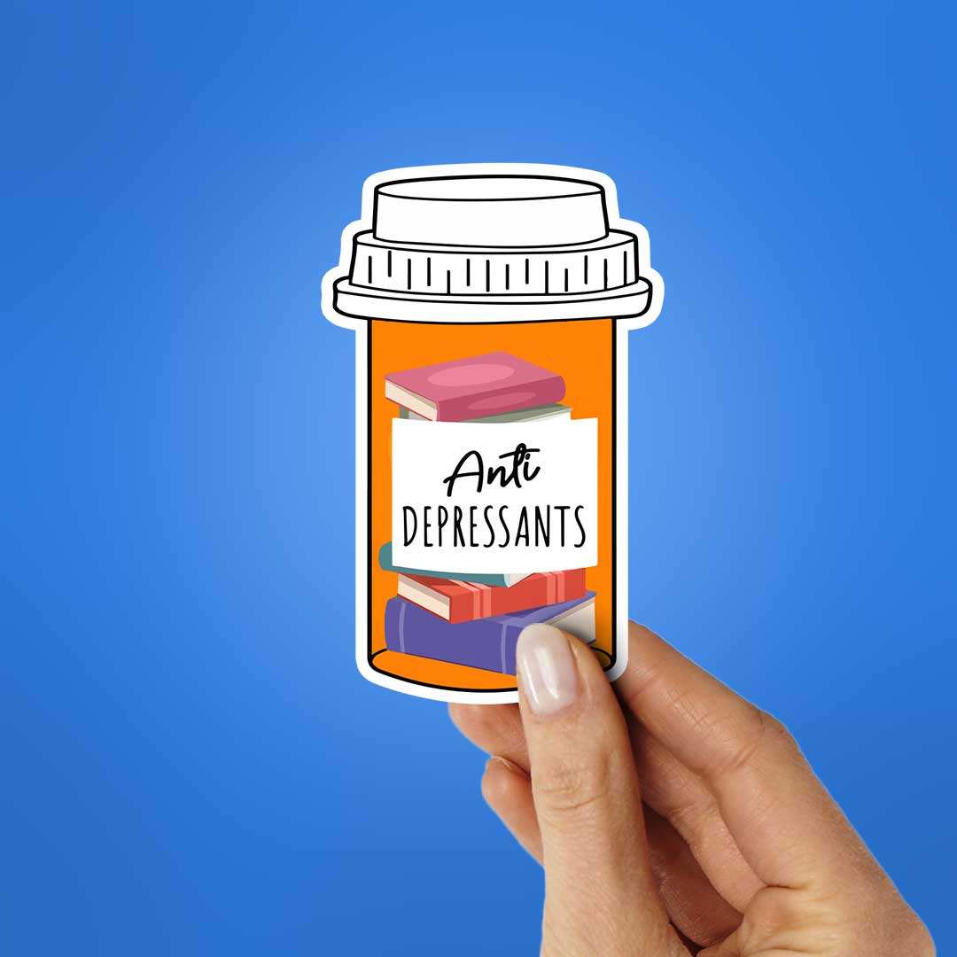 Book Is Anti Depressants Sticker waterproof vinyl decal for laptop, bike, car & bottle
