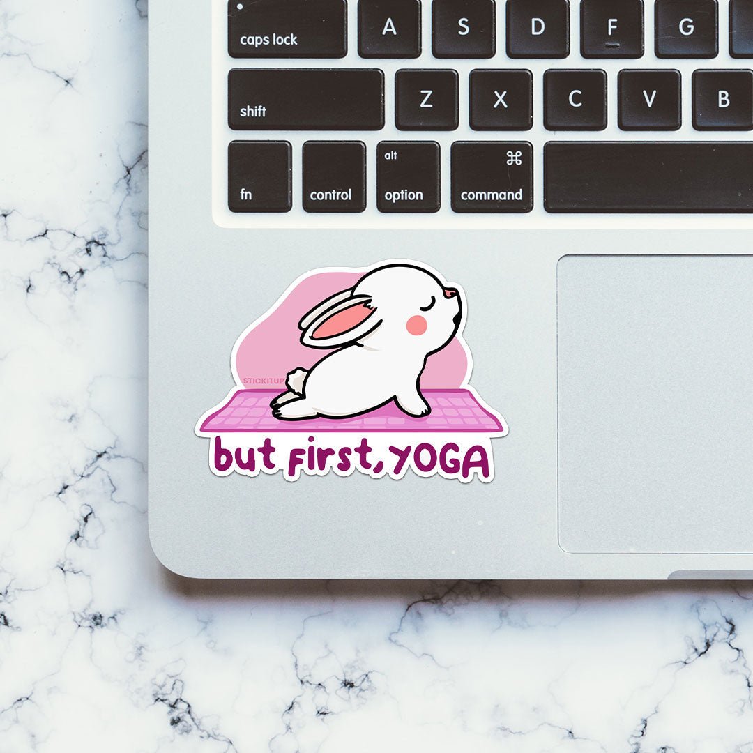 But First Yoga Sticker waterproof vinyl decal for laptop, bike, car & bottle