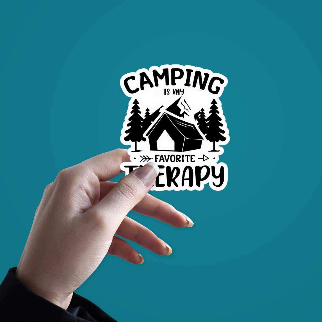 Camping Is My Favorite Therapy Sticker waterproof vinyl decal for laptop, bike, car & bottle
