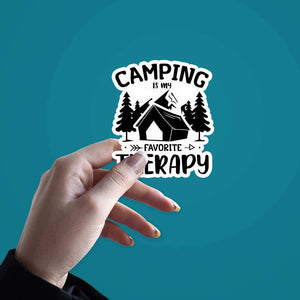 Camping Is My Favorite Therapy Sticker waterproof vinyl decal for laptop, bike, car & bottle