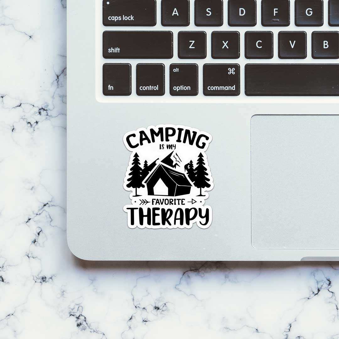 Camping Is My Favorite Therapy Sticker waterproof vinyl decal for laptop, bike, car & bottle