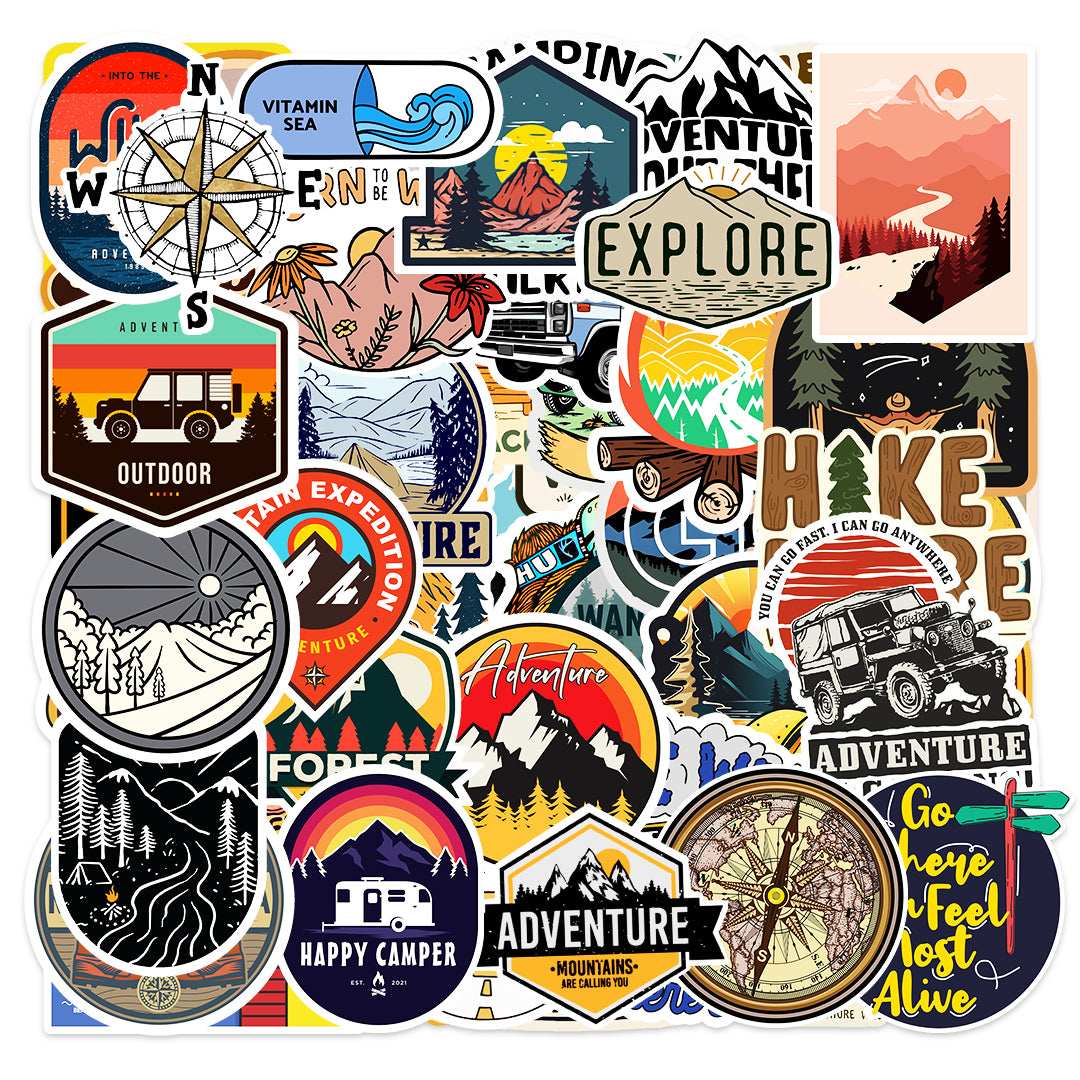 Camping Sticker Packs [50 sticker] waterproof vinyl decal for laptop, bike, car & bottle