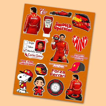 Carlos Sainz Sticker Sheet waterproof vinyl decal for laptop, bike, car & bottle