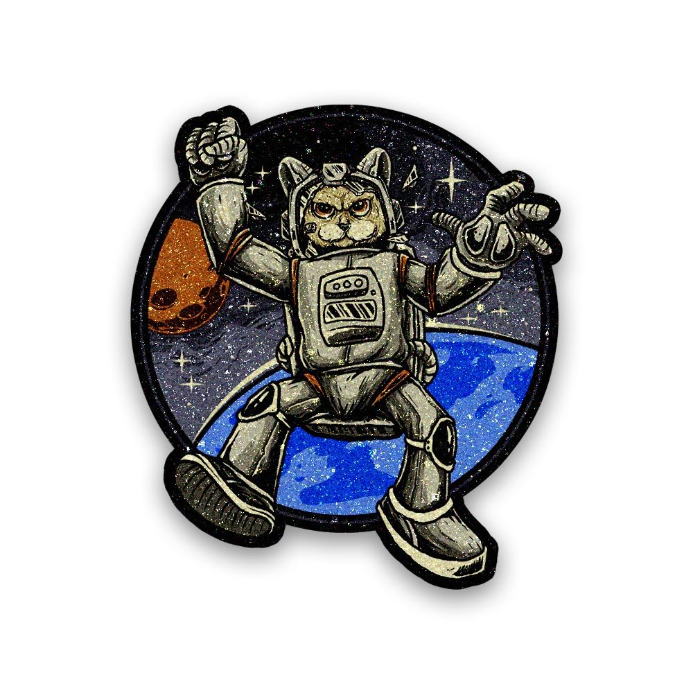 Cat Astronaut Glitter Sticker waterproof vinyl decal for laptop, bike, car & bottle