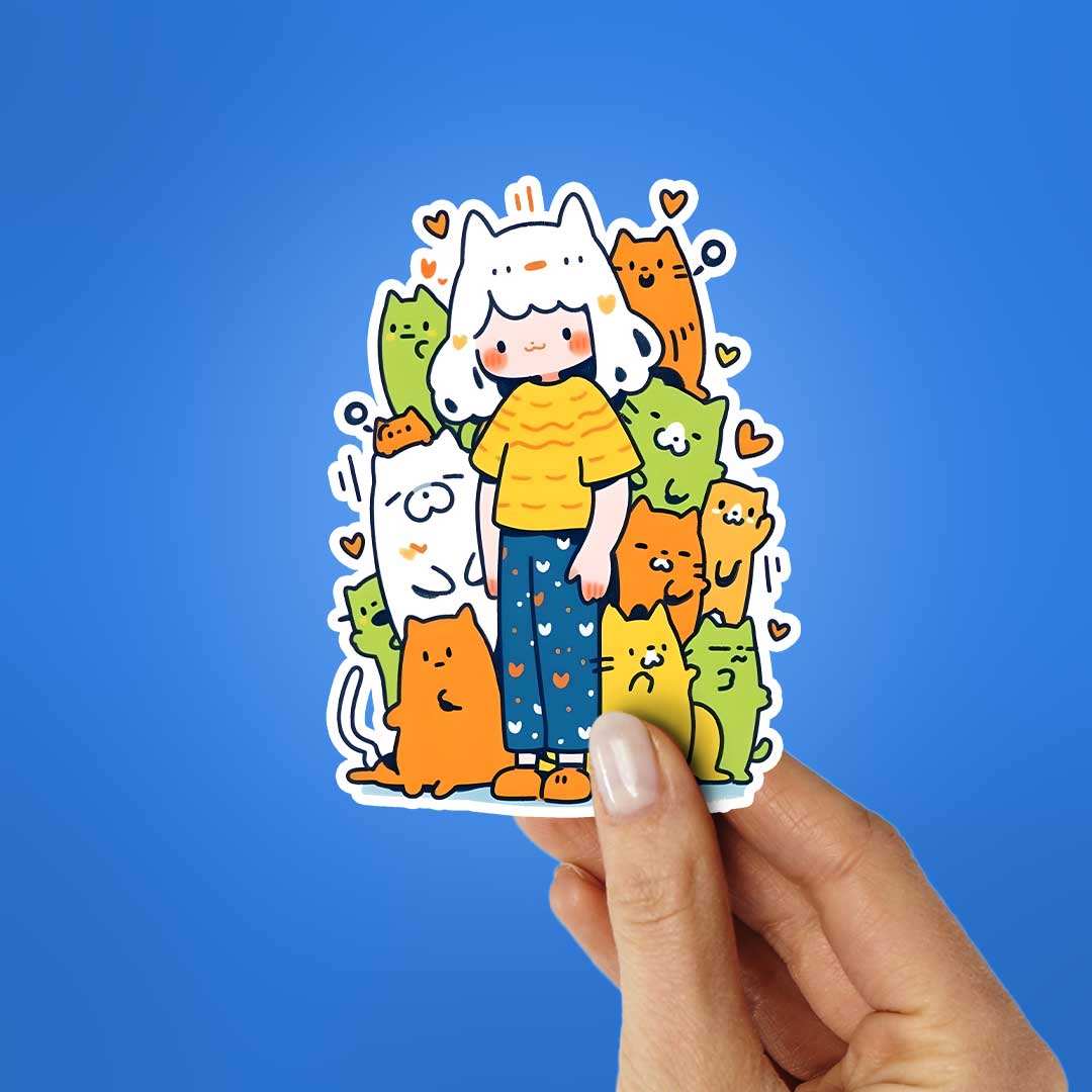 Cat Crew Sticker waterproof vinyl decal for laptop, bike, car & bottle