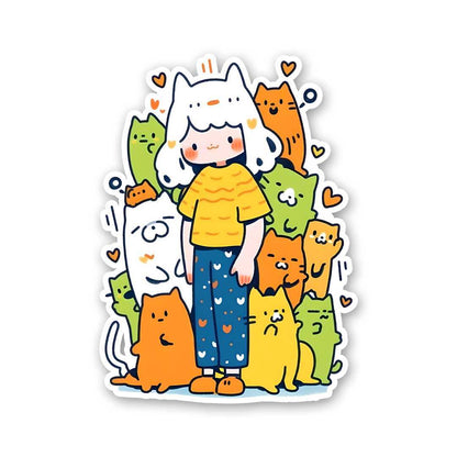 Cat Crew Sticker waterproof vinyl decal for laptop, bike, car & bottle