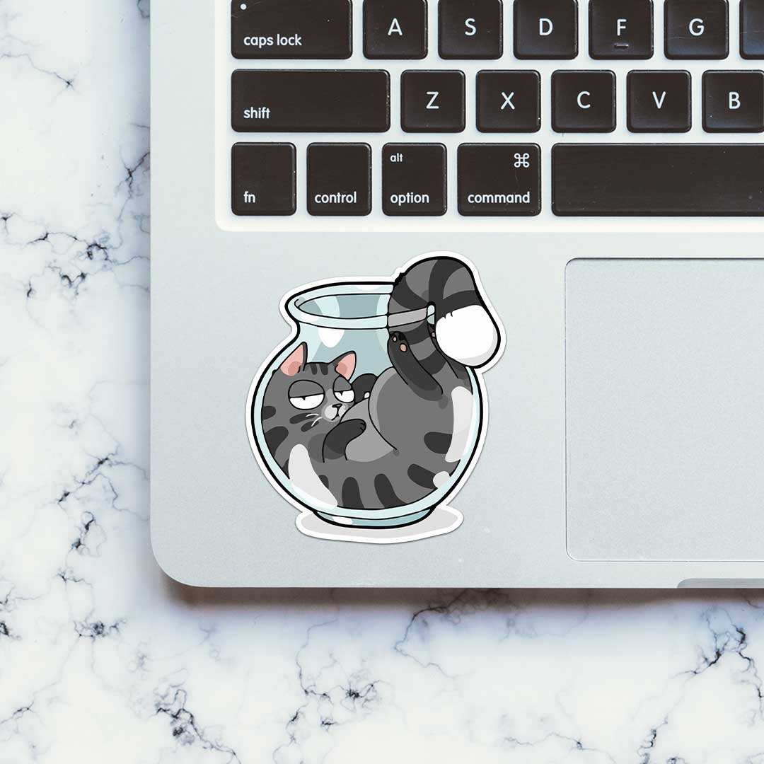 Cat In Port Sticker waterproof vinyl decal for laptop, bike, car & bottle