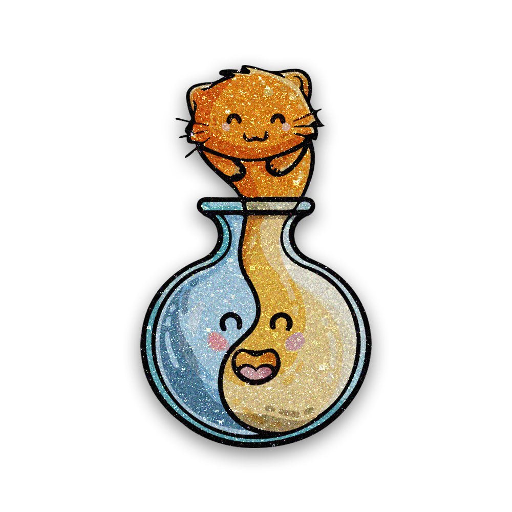 Cat Potion Glitter Sticker waterproof vinyl decal for laptop, bike, car & bottle