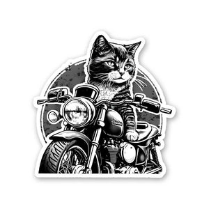 Cat Rider Sticker waterproof vinyl decal for laptop, bike, car & bottle