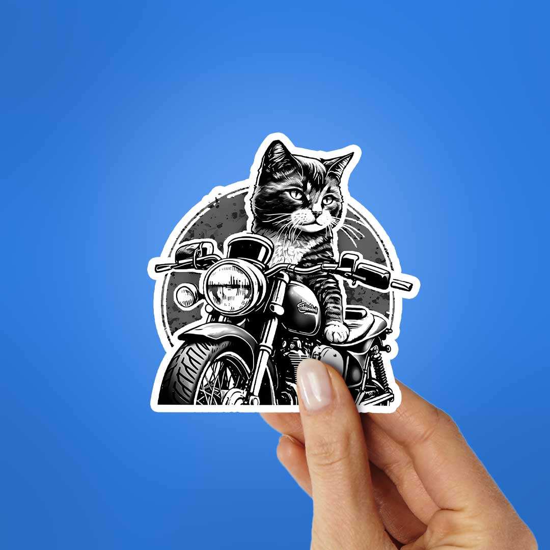 Cat Rider Sticker waterproof vinyl decal for laptop, bike, car & bottle