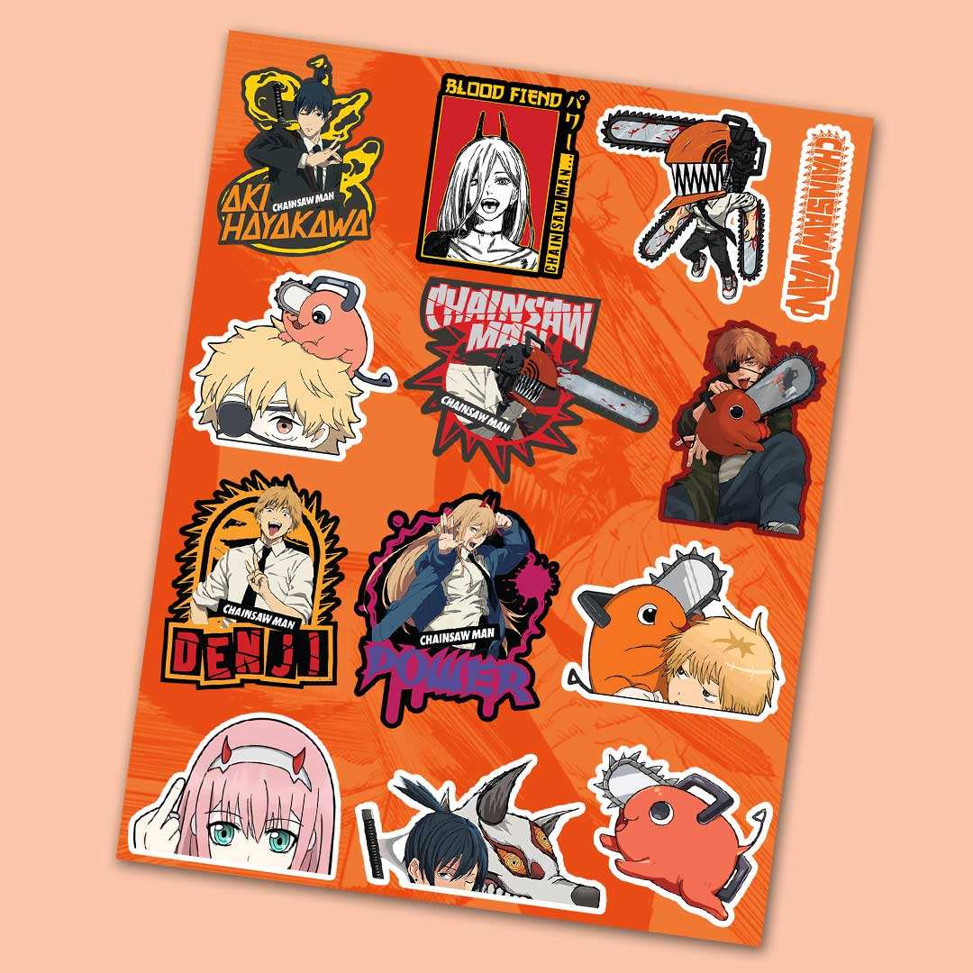 Chainsaw Man Mini Sticker Sheet waterproof vinyl decal for laptop, bike, car & bottle
