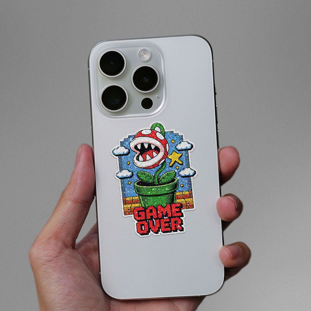 Chomping Plant Game Over Glitter Sticker - Glitter Stickers | STICK IT UP