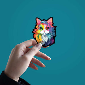 Colourful Cat Sticker waterproof vinyl decal for laptop, bike, car & bottle