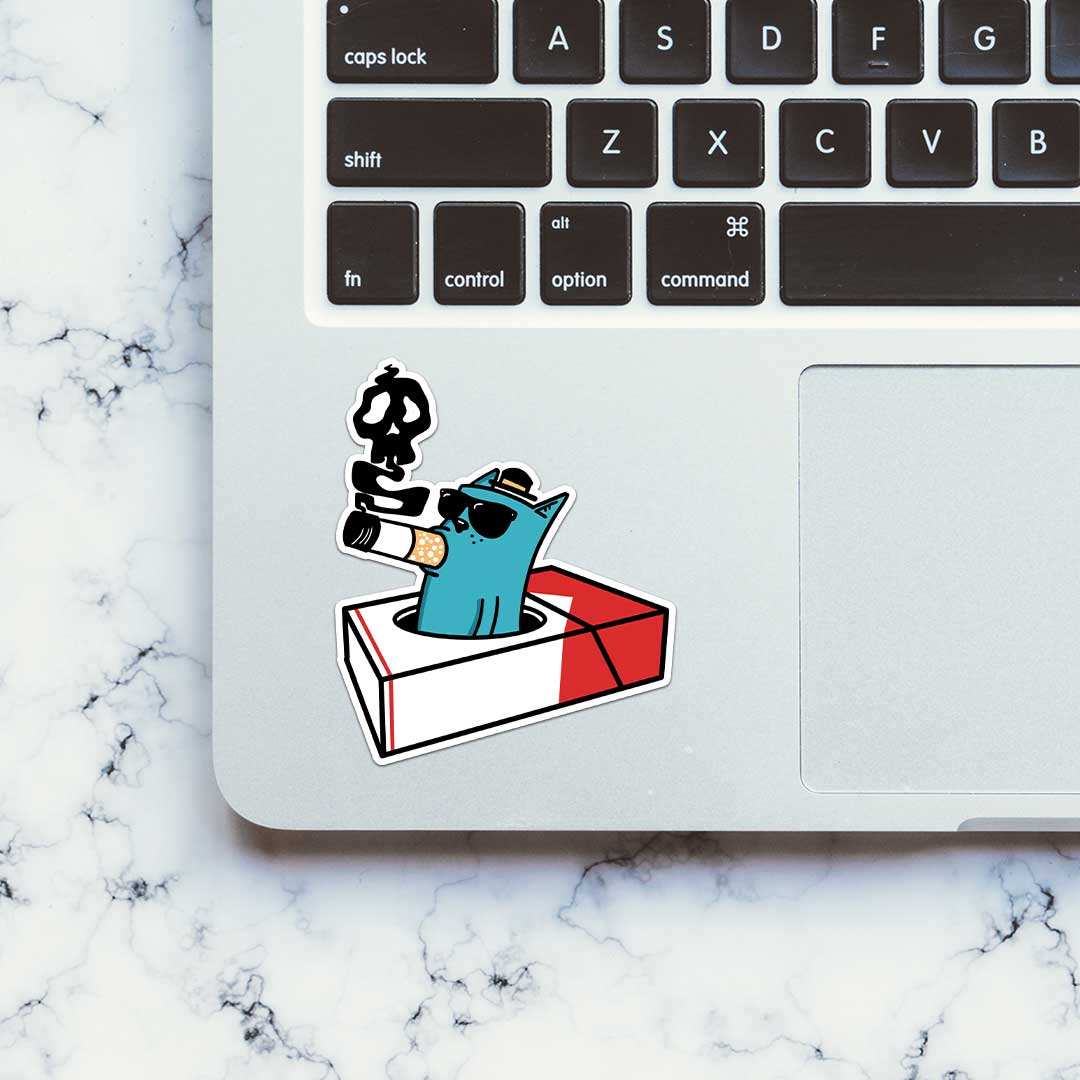 Cool Cat Smokes Sticker waterproof vinyl decal for laptop, bike, car & bottle