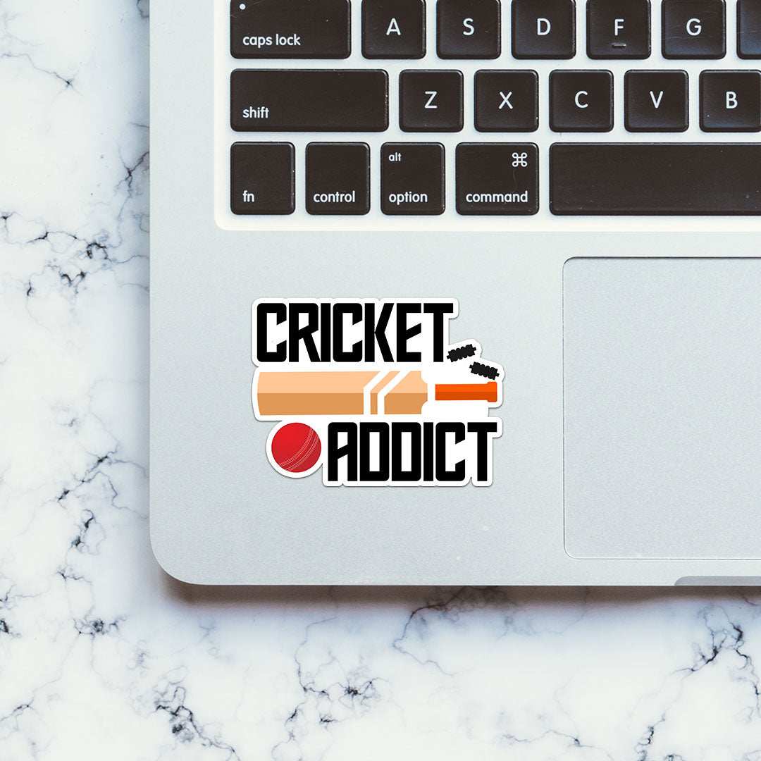 Cricket Addict Sticker waterproof vinyl decal for laptop, bike, car & bottle