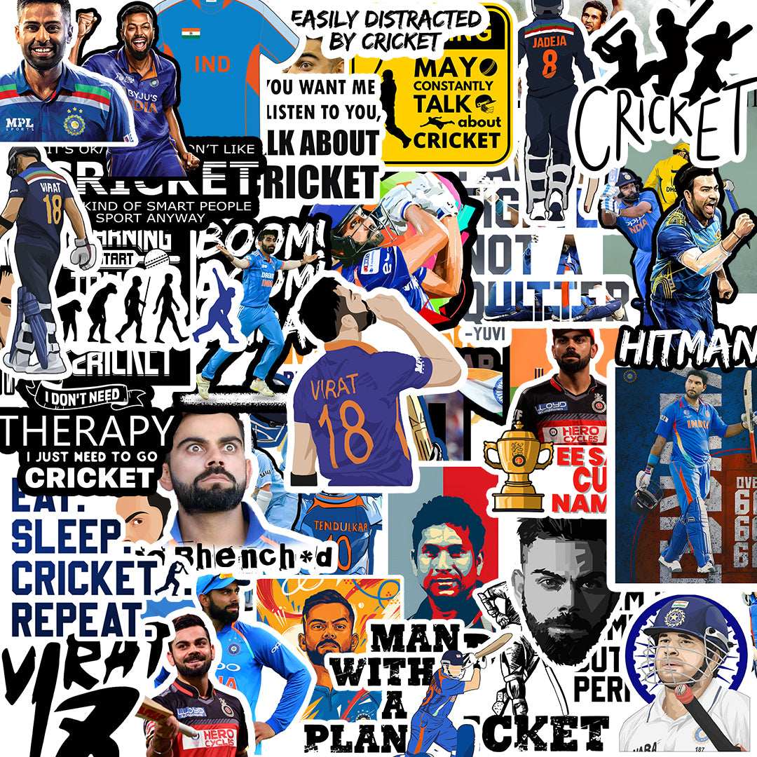 Cricket Sticker Packs [50 sticker] waterproof vinyl decal for laptop, bike, car & bottle