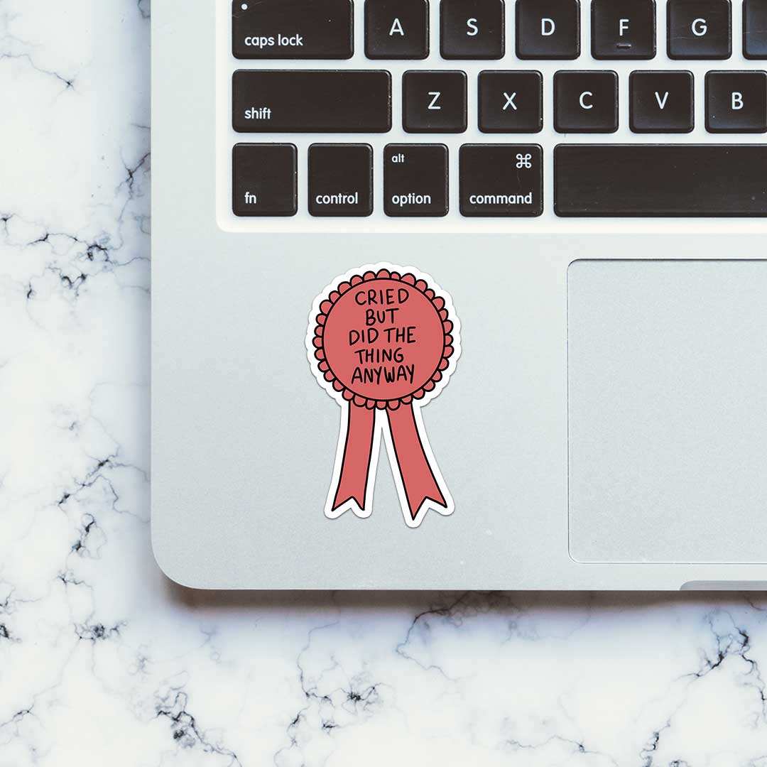 Cried But Did It Anyway Sticker waterproof vinyl decal for laptop, bike, car & bottle