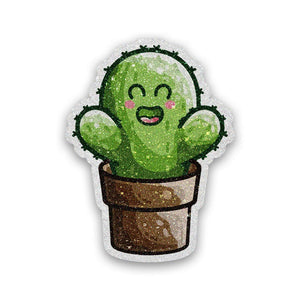 Cute Cactus Glitter Sticker waterproof vinyl decal for laptop, bike, car & bottle