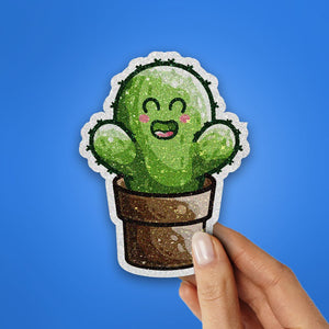 Cute Cactus Glitter Sticker waterproof vinyl decal for laptop, bike, car & bottle