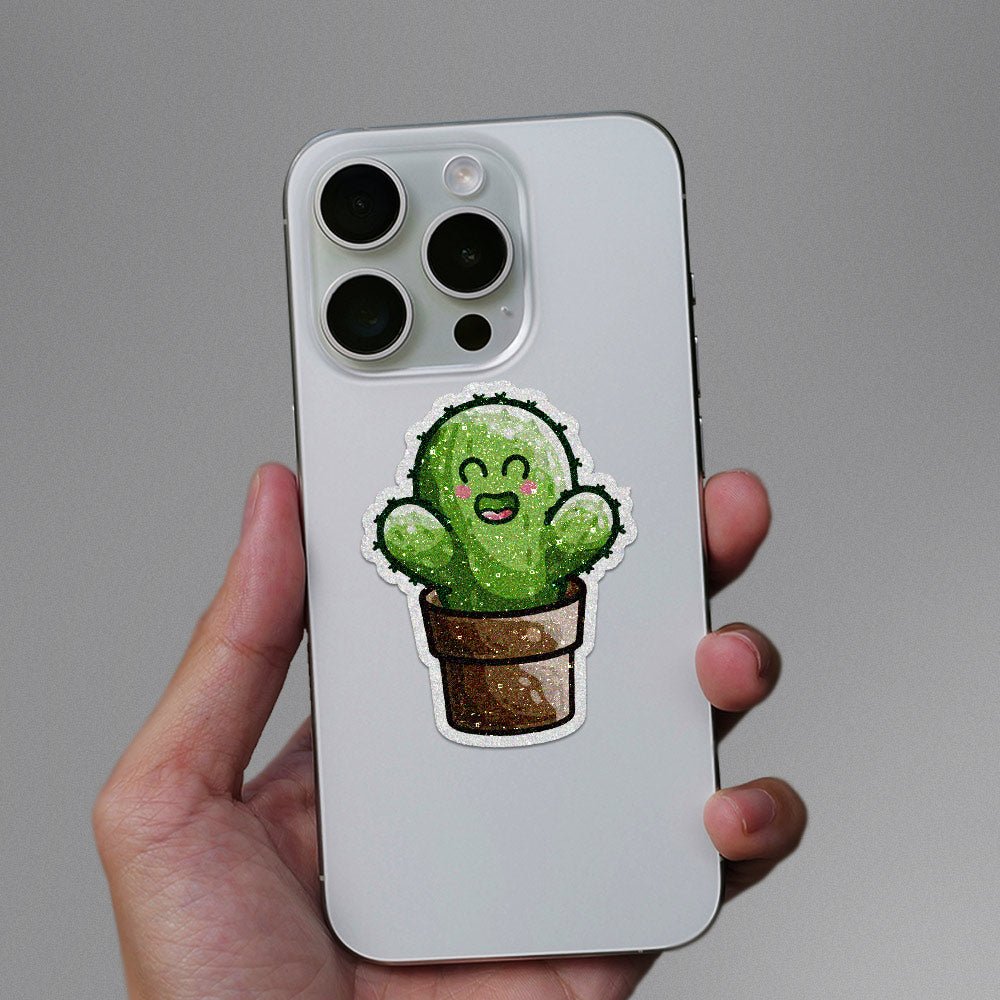 Cute Cactus Glitter Sticker waterproof vinyl decal for laptop, bike, car & bottle