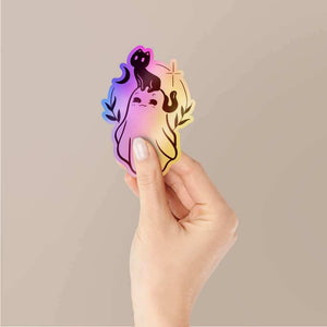 Cute Cat and Gost Holographic Stickers waterproof vinyl decal for laptop, bike, car & bottle